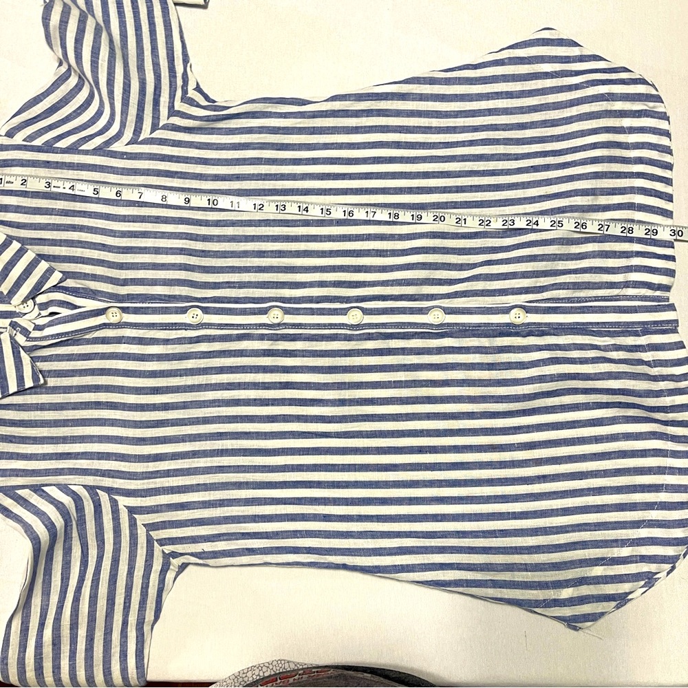Boho Chic Blue and White Button Down 100% Linen Top size M - Picture 8 of 11